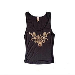 Vintage 1980s Black & Gold Beaded Floral Embellished Tank Top Size M EUC